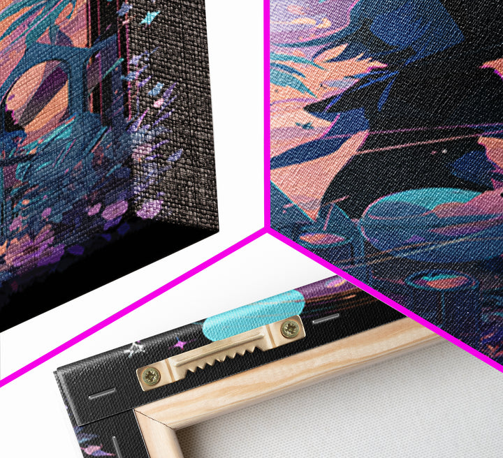 The Widow Of The Whispering Comet, Cosmic Synthwave Horror, Vertical Wall Art, Canvas Print, Retro Halloween Decor, Neon Wall Art