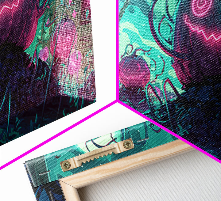 The Harvest Of The Eldritch Field, 80s Halloween Wall Art, Wide Panoramic Art, Canvas Print, Retro Halloween Decor, Neon Wall Art