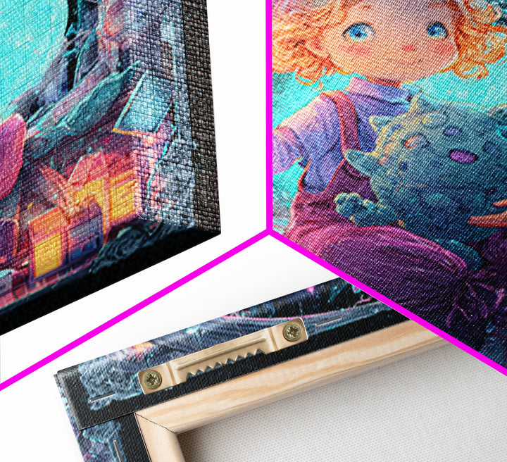 The Child Who Caught A Moon-Spawn, Vaporwave Halloween Decor, Square Wall Art, Canvas Print, Retro Halloween Decor, Neon Wall Art