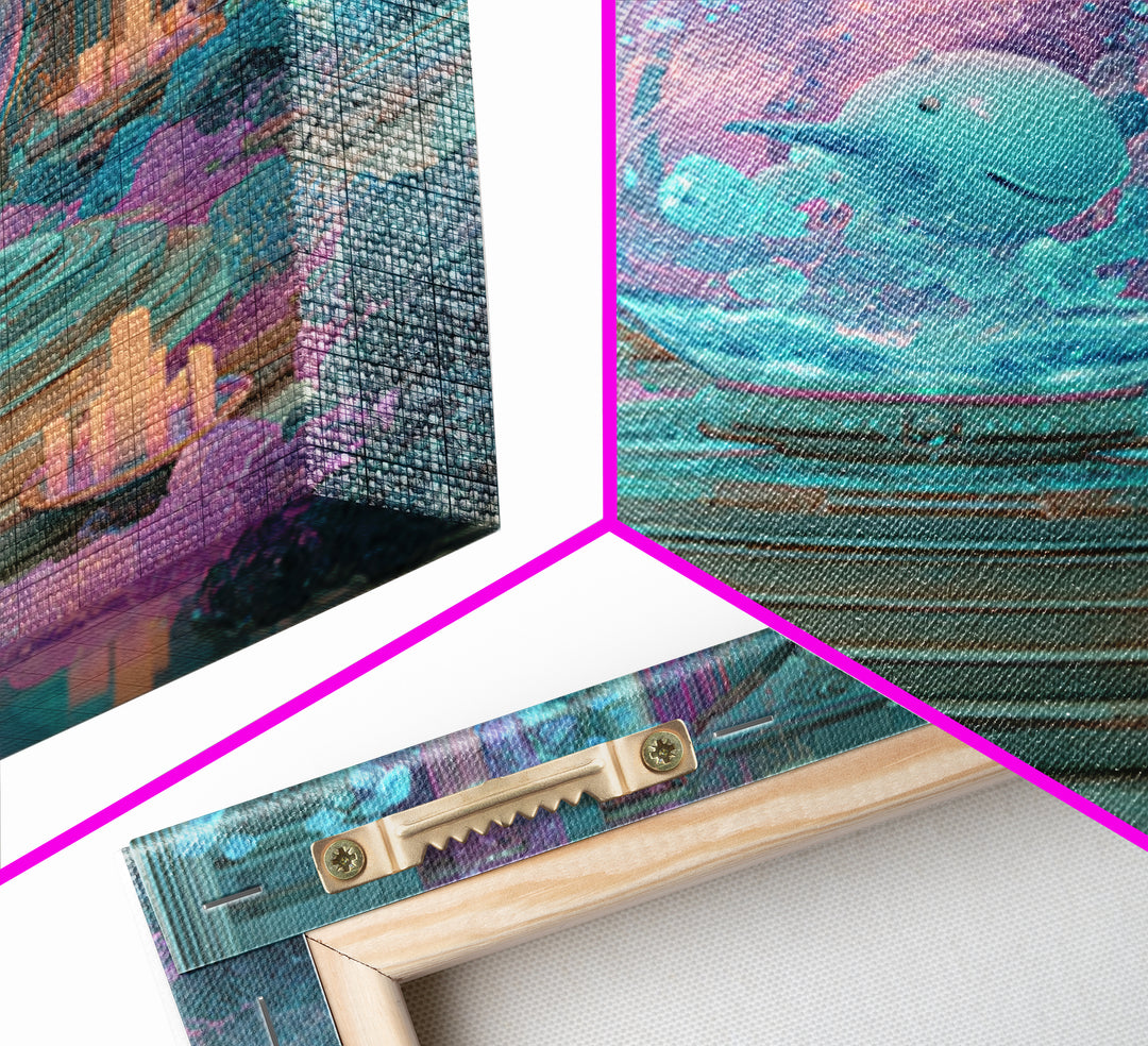 The Oracle Of The Glass Depths, Synthwave Halloween Art, Square Wall Art, Framed Canvas Print, Retro Halloween Decor, Neon Wall Art