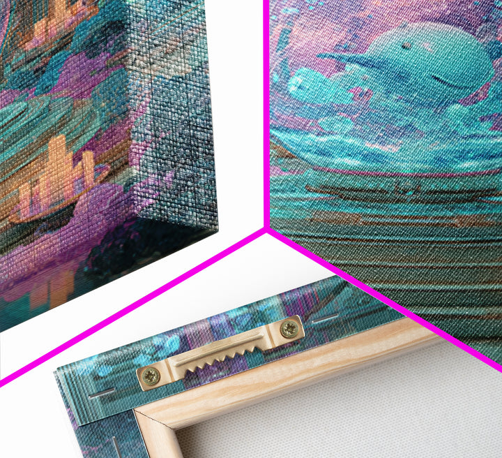 The Oracle Of The Glass Depths, Synthwave Halloween Art, Square Wall Art, Framed Canvas Print, Retro Halloween Decor, Neon Wall Art