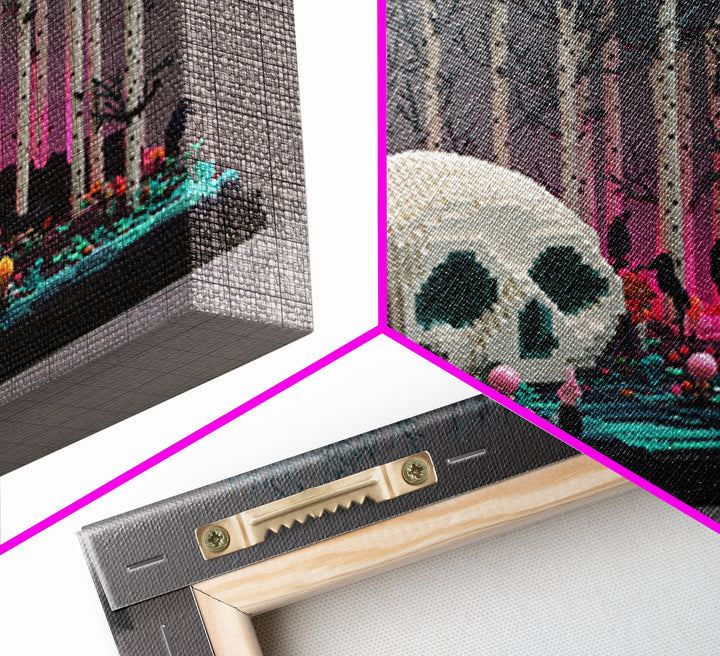 The Sleeper In The Birch Grove, Vaporwave Halloween Decor, Landscape Wall Art, Canvas Print, Retro Halloween Decor, Neon Wall Art