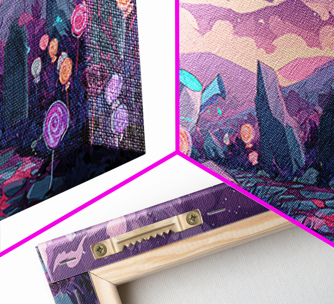 The Grave Gardener Of Yuggoth, Retro Neon Halloween Art, Wide Panoramic Art, Framed Canvas Print, Retro Halloween Decor, Neon Wall Art
