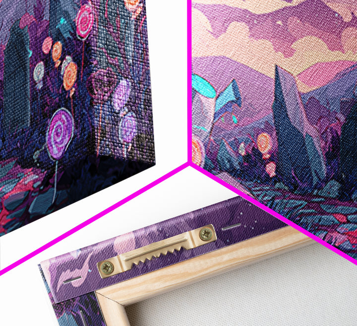 The Grave Gardener Of Yuggoth, Retro Neon Halloween Art, Wide Panoramic Art, Framed Canvas Print, Retro Halloween Decor, Neon Wall Art