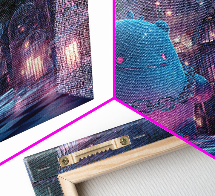 The Moonlit Shoggoth Menagerie, Vaporwave Halloween Decor, Landscape Wall Art, Framed Canvas Print, Retro Halloween Decor, Neon Wall Art