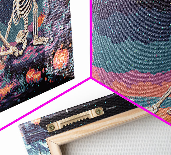 The Salt King Of The Black Shore, Vaporwave Halloween Decor, Wide Panoramic Art, Canvas Print, Retro Halloween Decor, Neon Wall Art