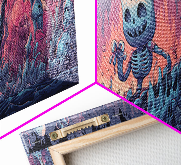 The Salt King Of The Black Shore, Cosmic Synthwave Horror, Extra Wide Wall Art, Canvas Print, Retro Halloween Decor, Neon Wall Art