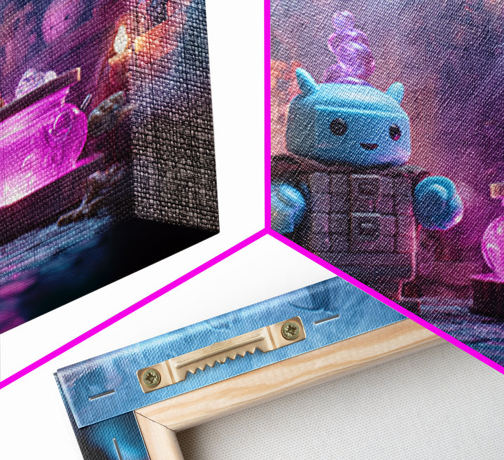 The Dreamwell Beneath Miskatonic, 80s Halloween Wall Art, Landscape Wall Art, Framed Canvas Print, Retro Halloween Decor, Neon Wall Art
