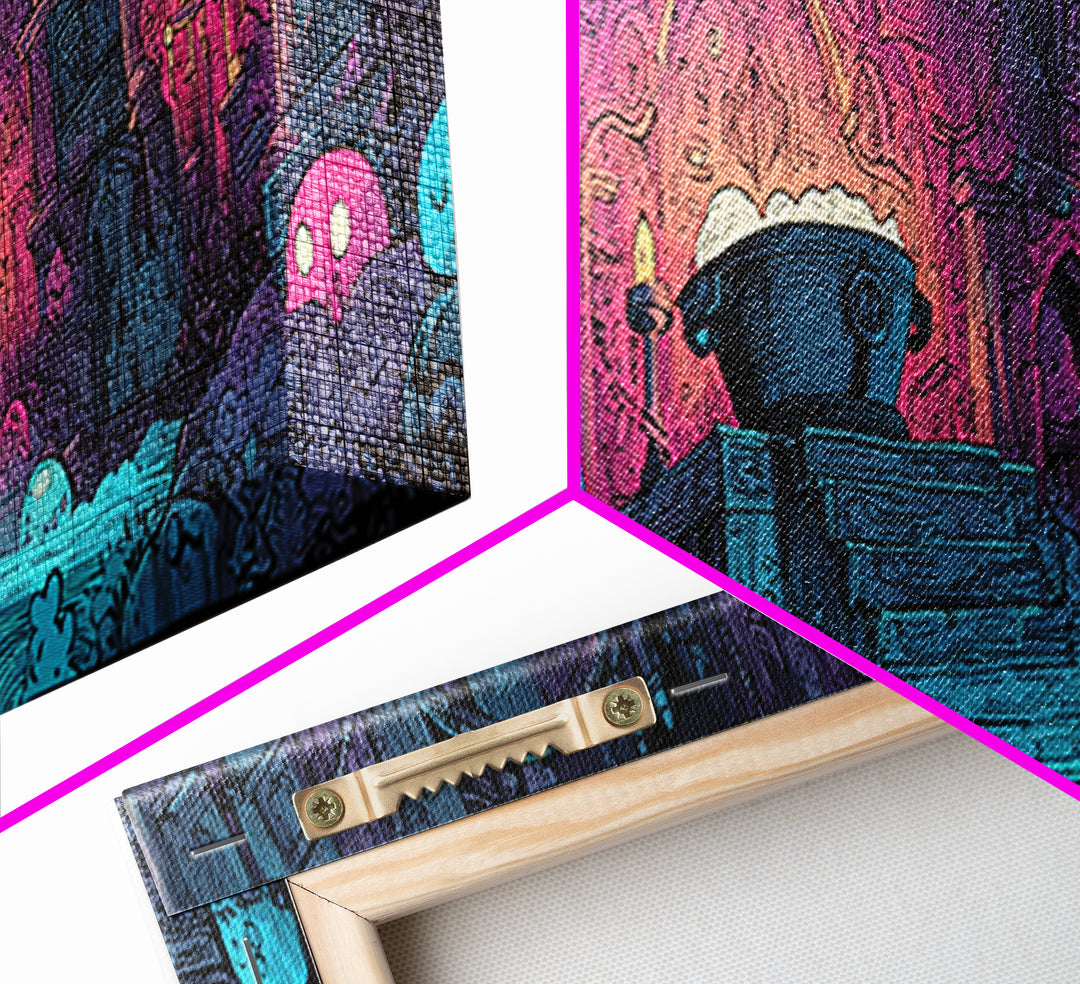The Dreamwell Beneath Miskatonic, 80s Halloween Wall Art, Extra Wide Wall Art, Canvas Print, Retro Halloween Decor, Neon Wall Art