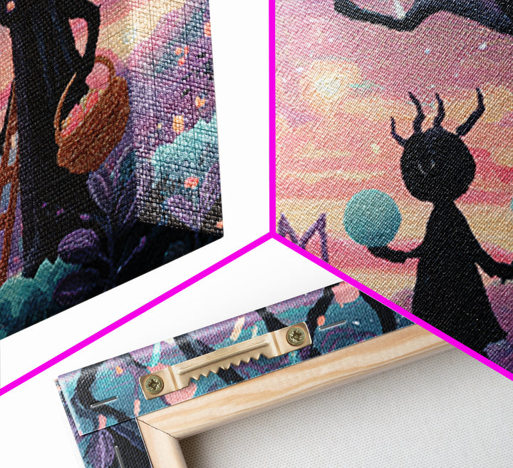 The Children Of The Star Orchard, Vaporwave Halloween Decor, Landscape Wall Art, Framed Canvas Print, Retro Halloween Decor, Neon Wall Art