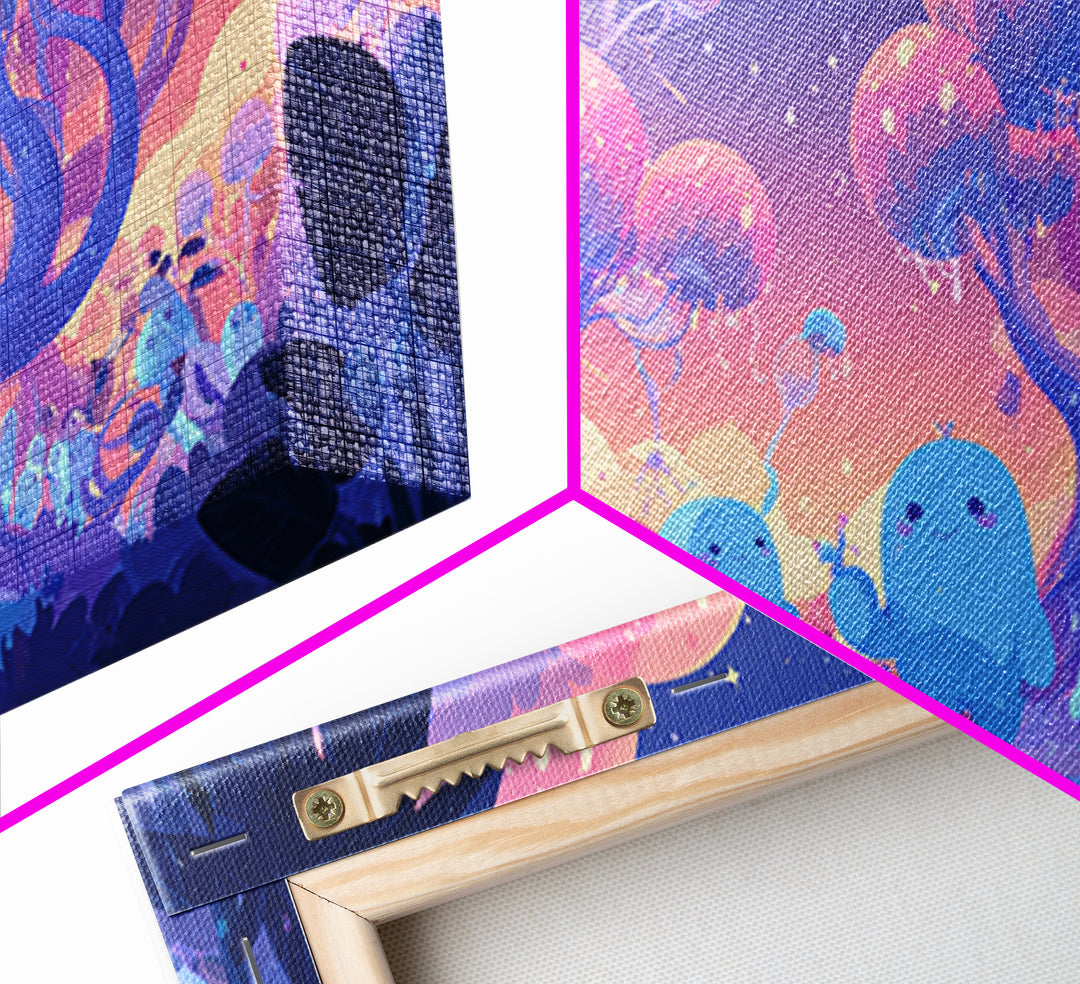 The Children Of The Star Orchard, Vaporwave Halloween Decor, Wide Panoramic Art, Framed Canvas Print, Retro Halloween Decor, Neon Wall Art