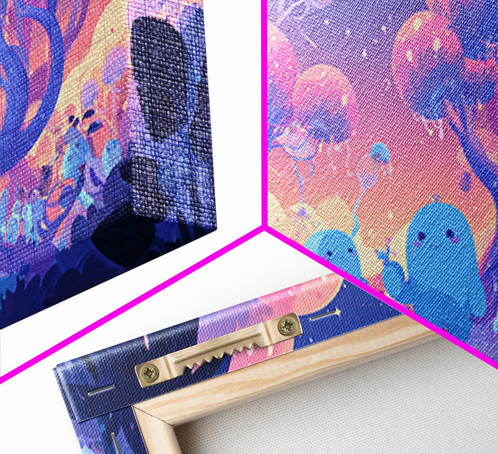 The Children Of The Star Orchard, Vaporwave Halloween Decor, Wide Panoramic Art, Framed Canvas Print, Retro Halloween Decor, Neon Wall Art