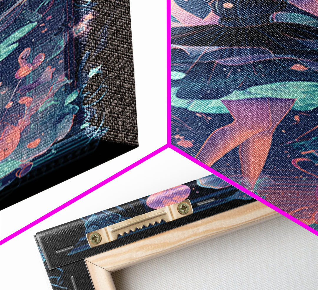 The Seamstress Of Living Nebulae, 80s Halloween Wall Art, Vertical Wall Art, Canvas Print, Retro Halloween Decor, Neon Wall Art