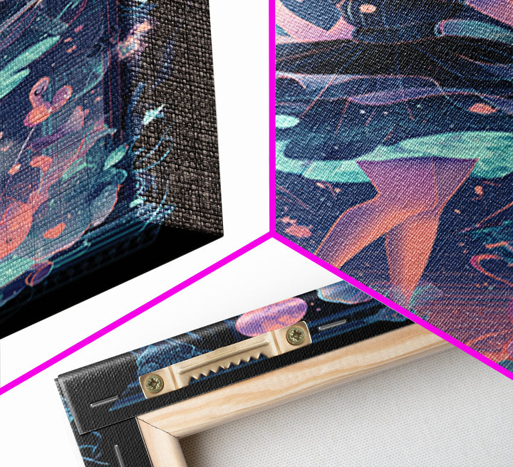 The Seamstress Of Living Nebulae, 80s Halloween Wall Art, Vertical Wall Art, Canvas Print, Retro Halloween Decor, Neon Wall Art