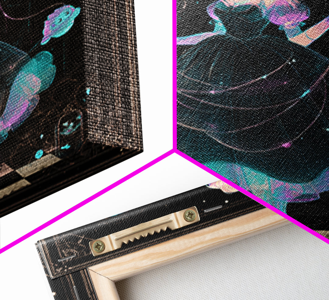 The Seamstress Of Living Nebulae, 80s Halloween Wall Art, Square Wall Art, Canvas Print, Retro Halloween Decor, Neon Wall Art