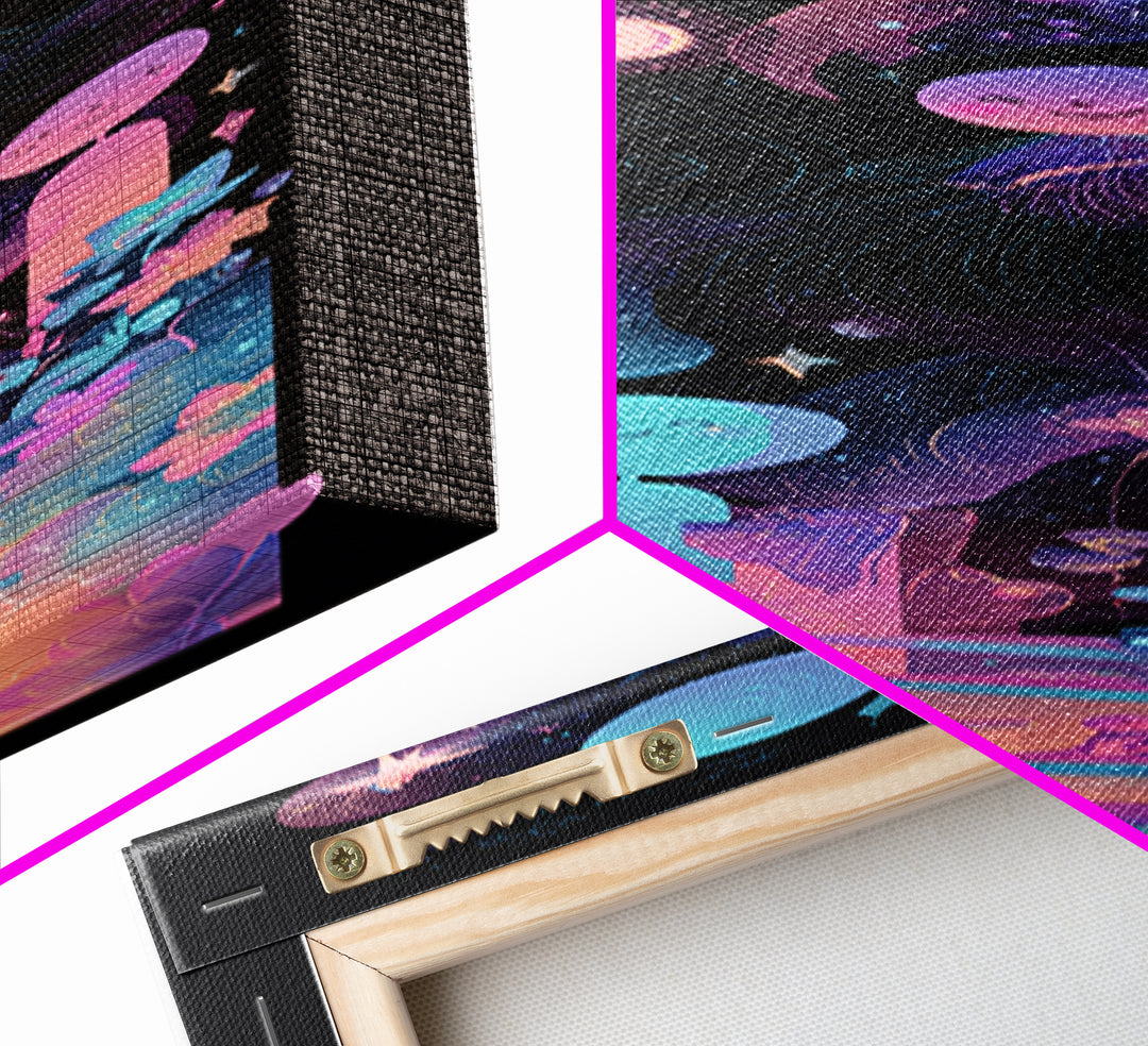 The Seamstress Of Living Nebulae, Vaporwave Halloween Decor, Tall Narrow Wall Art, Canvas Print, Retro Halloween Decor, Neon Wall Art