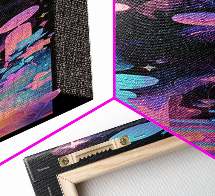 The Seamstress Of Living Nebulae, Vaporwave Halloween Decor, Tall Narrow Wall Art, Canvas Print, Retro Halloween Decor, Neon Wall Art