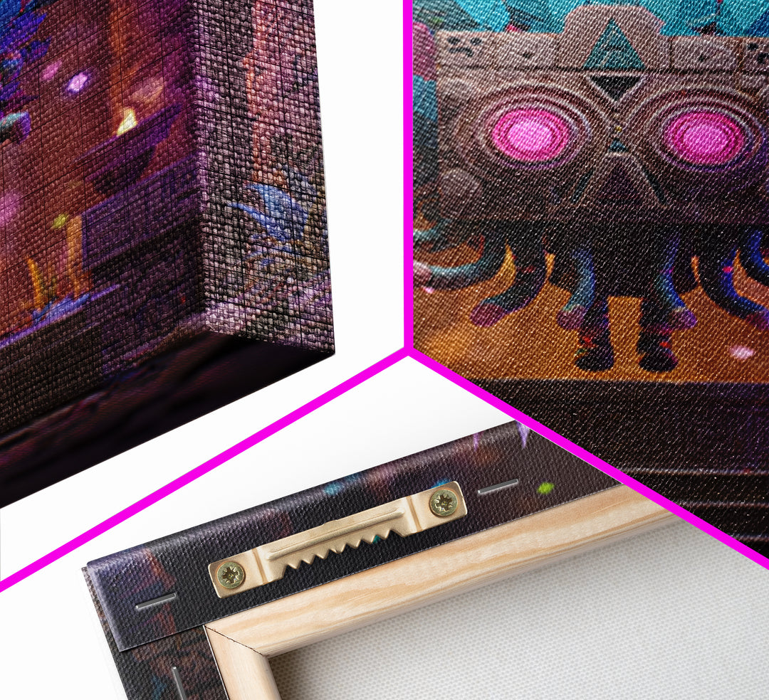 The Mask Of The Crawling God, Vaporwave Halloween Decor, Square Wall Art, Canvas Print, Retro Halloween Decor, Neon Wall Art
