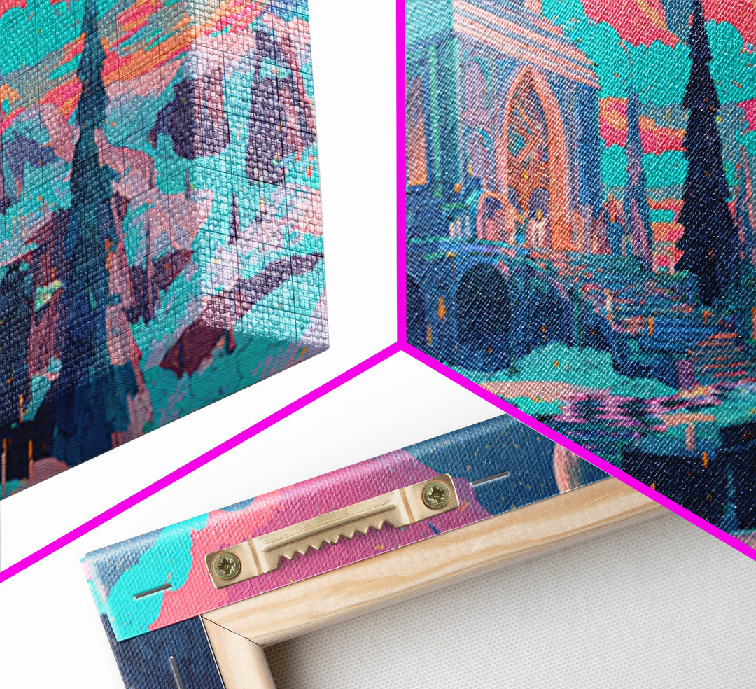 The Candelit Ark Of Forgotten Stars, Cosmic Synthwave Horror, Wide Panoramic Art, Framed Canvas Print, Retro Halloween Decor, Neon Wall Art