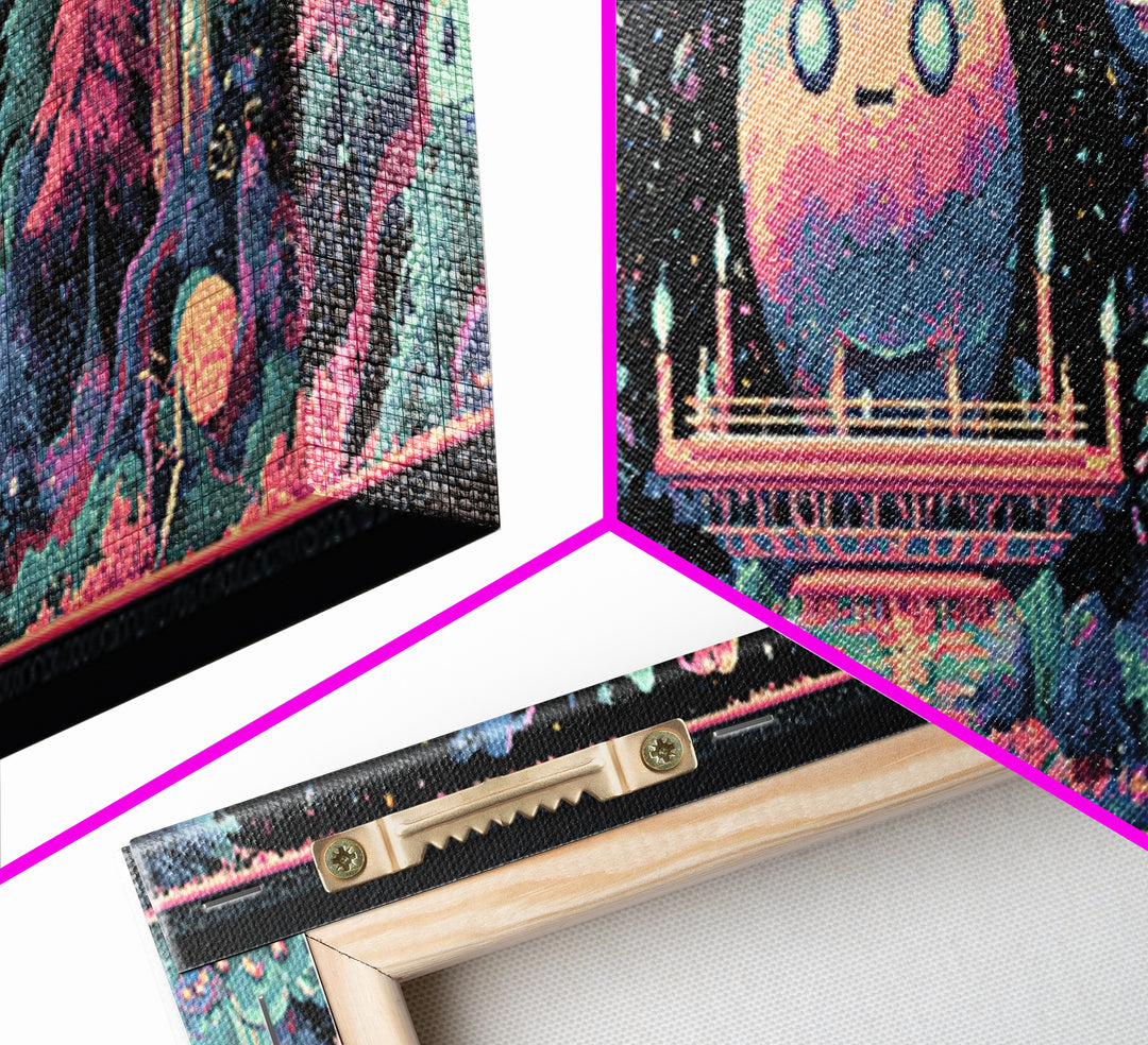 The Candelit Ark Of Forgotten Stars, Cosmic Synthwave Horror, Extra Wide Wall Art, Canvas Print, Retro Halloween Decor, Neon Wall Art