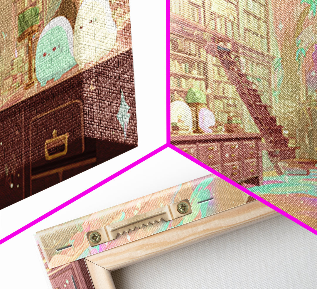 The Archivist Of Dreaming Bones, Cosmic Synthwave Horror, Wide Panoramic Art, Framed Canvas Print, Retro Halloween Decor, Neon Wall Art