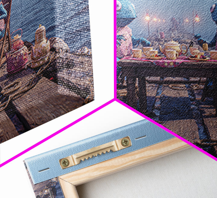 The Tea Party At Innsmouth Pier, 80s Halloween Wall Art, Landscape Wall Art, Framed Canvas Print, Retro Halloween Decor, Neon Wall Art