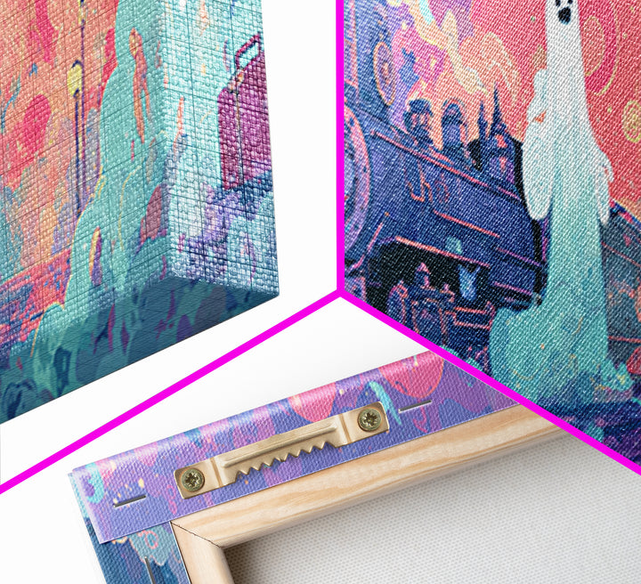 The Phantom Train To Kadath, 80s Halloween Wall Art, Extra Wide Wall Art, Canvas Print, Retro Halloween Decor, Neon Wall Art