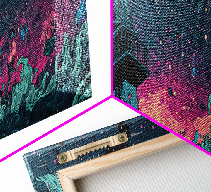 The Last Lighthouse Of Y’Ha-Nthlei, Synthwave Halloween Art, Extra Wide Wall Art, Framed Canvas Print, Retro Halloween Decor, Neon Wall Art