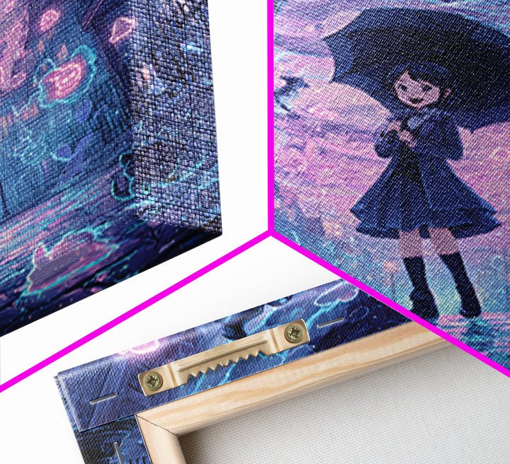 The Umbrella Of The Outer Rain, Cute Spooky Neon Art, Square Wall Art, Canvas Print, Retro Halloween Decor, Neon Wall Art