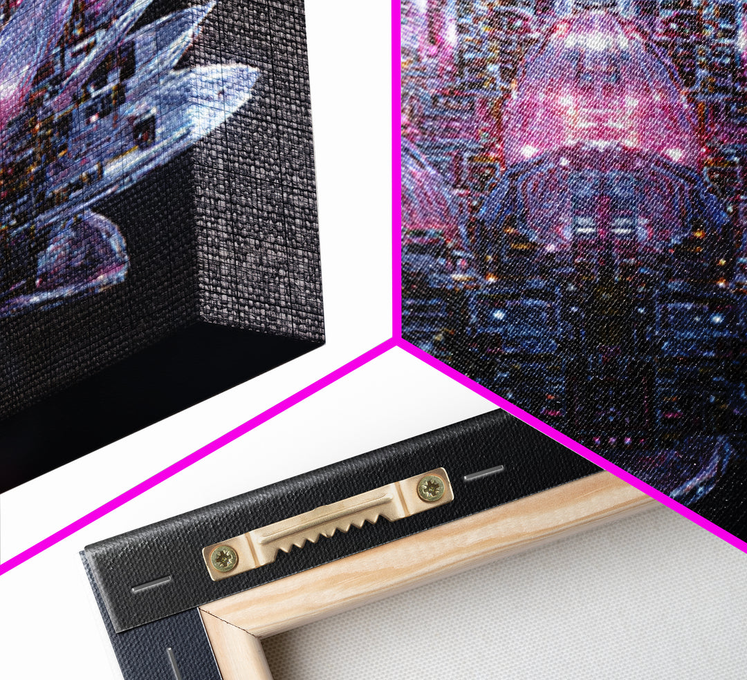 Electric Lotus Flower Canvas Print, Cyberpunk Art, Gallery Decor, Living Room Decor, Fine Art, Neon, Wall Art, Home Decor, CYB-1x1-17