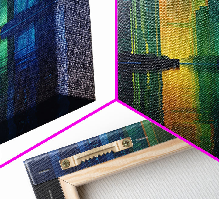 Neon Skyline Reflected Canvas Print, Cyberpunk Art, Man Cave Decor, Living Room Decor, Fine Art, Neon, Fine Art Print, CYB-1x1-22