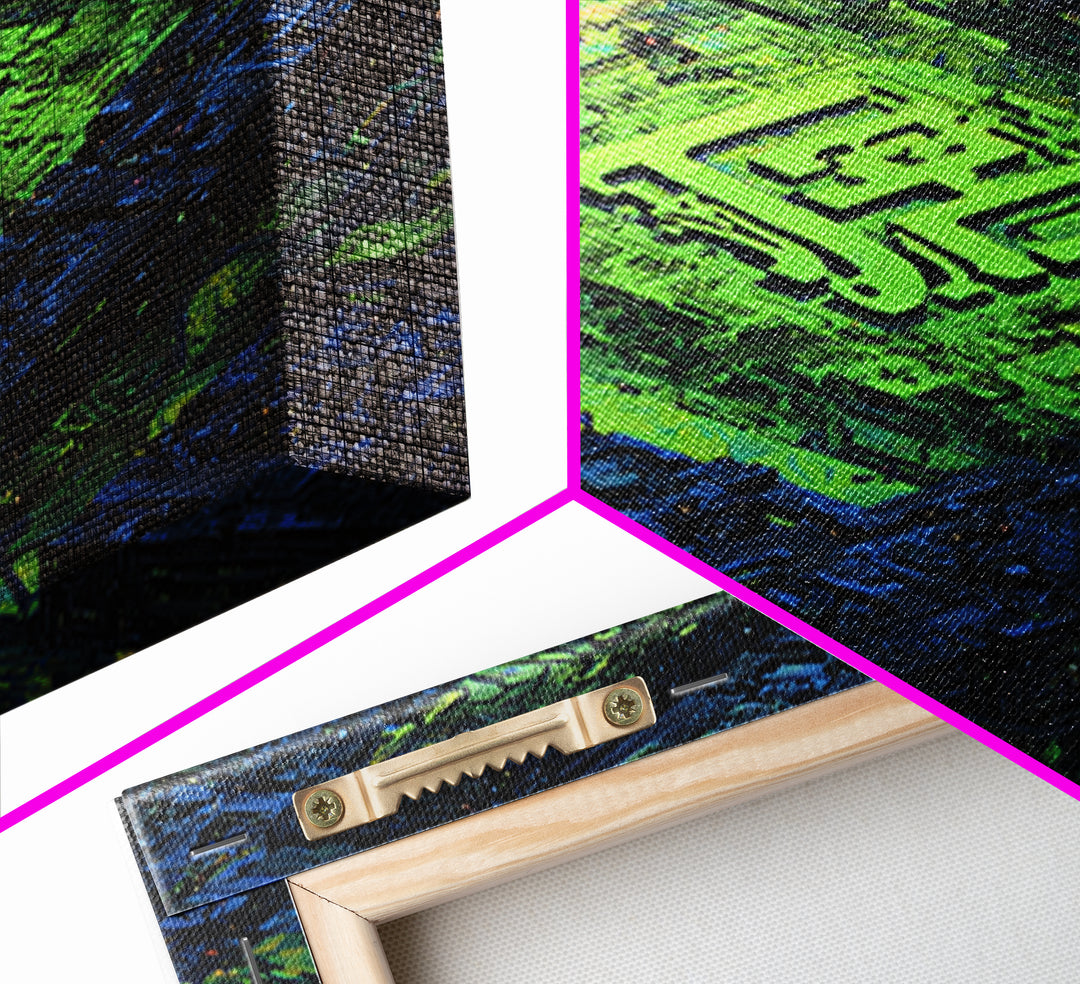 Glowing Kanji Shapes Canvas Print, Cyberpunk Art, Luxury Decor, Living Room Decor, Abstract Art, Neon, Printable Wall Art, CYB-1x1-69
