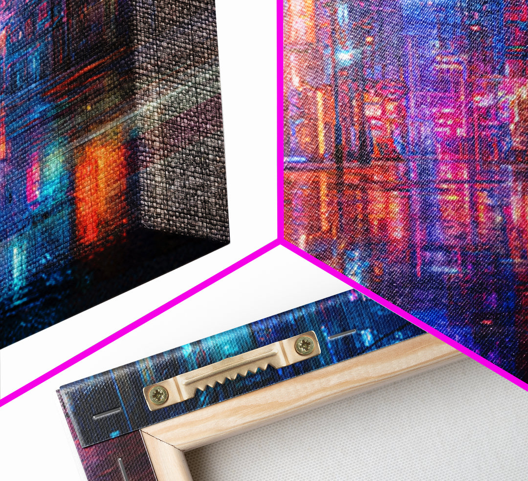 Rain Soaked Alley Framed Canvas Print, Cyberpunk Art, Cyberpunk 2077, Living Room Decor, Fine Art, Neon, Cyberpunk Decor, CYB-1x1-8
