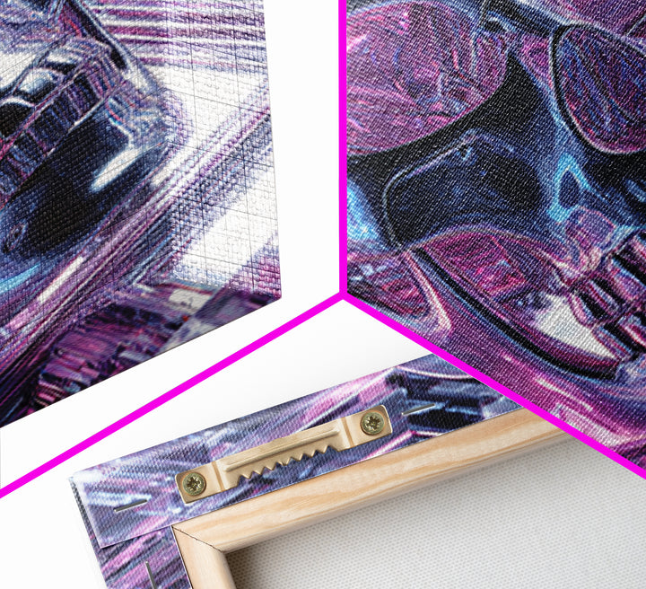 Cyberpunk Skull with Chrome and Violet Light Canvas Print, Cyberpunk Art, Cyberpunk Tarot, Living Room Decor, Fine Art, Neon, CYB-1x1-92