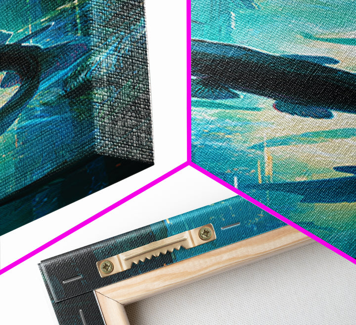 Cyberpunk Koi Swimming Through Electric Blue Water Canvas Print, Cyberpunk Art, Poster, Living Room Decor, Fine Art, Neon, CYB-1x3-17