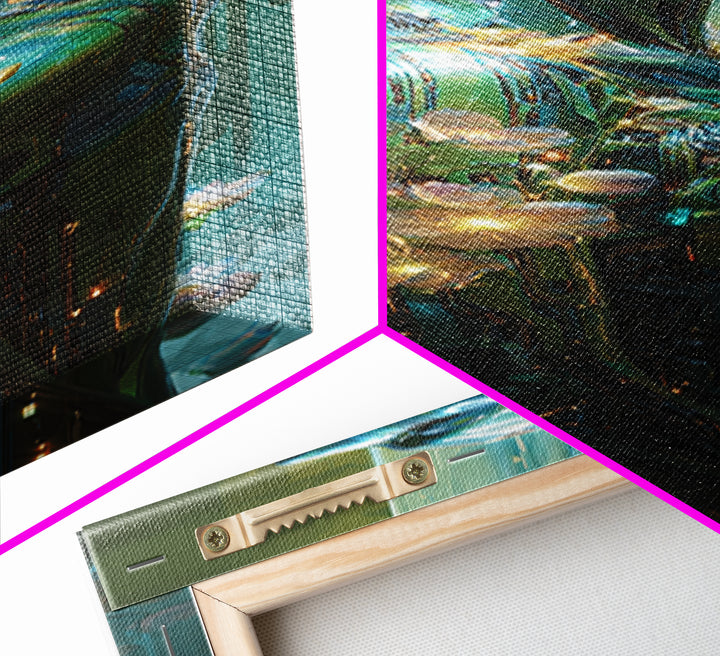 Android Woman with Glowing Circuitry and Flowers Canvas Print, Cyberpunk Art, Blue Wall Art, Living Room Decor, Oil Painting, CYB-1x3-39