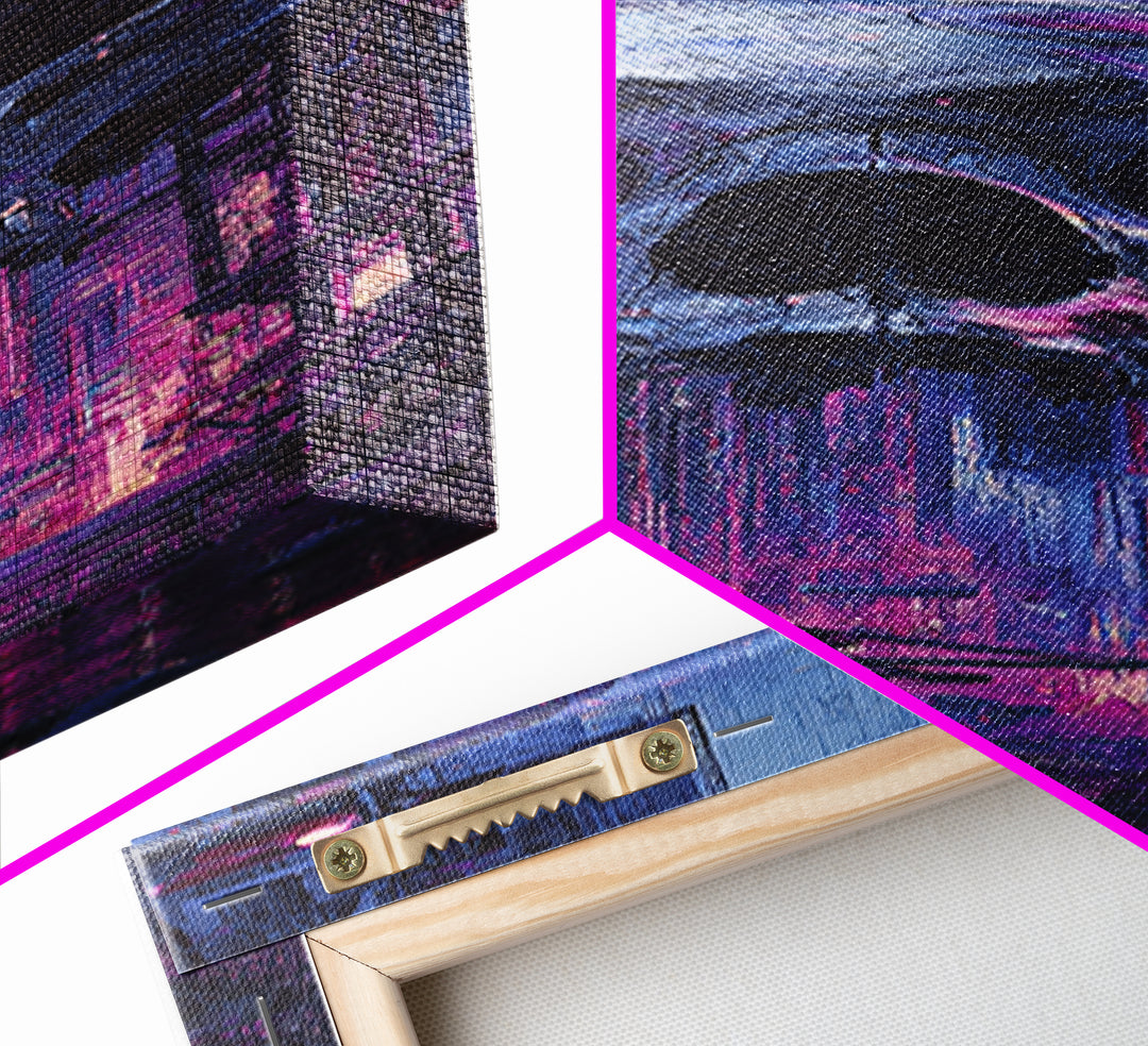 Cyberpunk Skull with Chrome and Violet Light Canvas Print, Cyberpunk Art, Modern Art, Living Room Decor, Fine Art, Neon, CYB-1x3-56