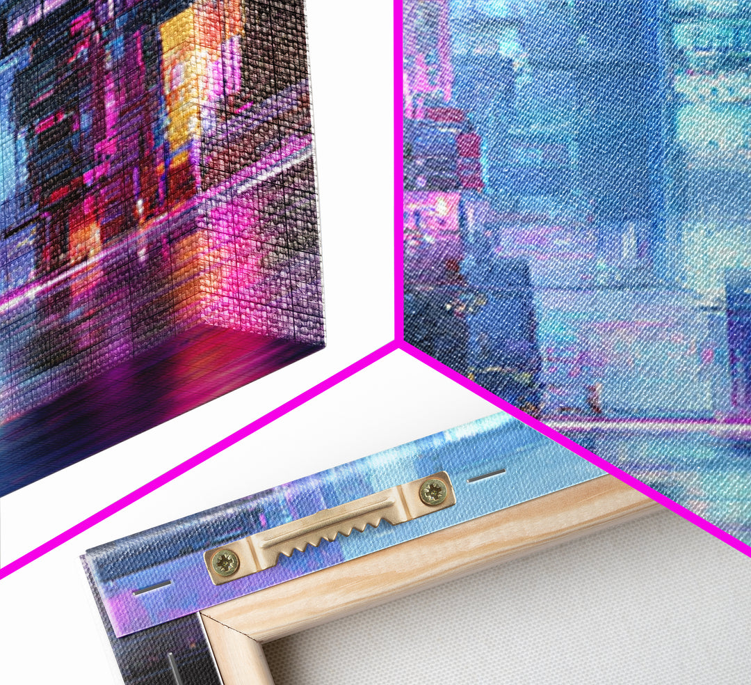 Rain Soaked Alley Canvas Print, Cyberpunk Art, Digital Download Art, Living Room Decor, Abstract Art, Neon, Neutral Decor, CYB-1x3-68