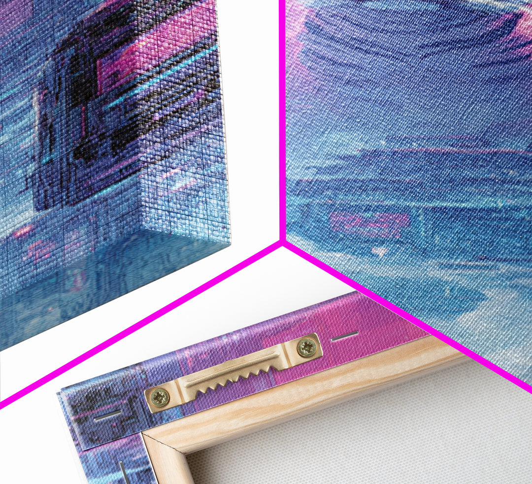 Neon Tiger Emerging from Digital Fog Canvas Print, Cyberpunk Art, Digital Art, Living Room Decor, Fine Art, Neon, Cool Wall Art, CYB-1x3-93
