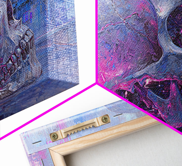 Cyberpunk Skull with Chrome and Violet Light Canvas Print, Cyberpunk Art, Cyberpunk 2077, Living Room Decor, Fine Art, Neon, CYB-2x1-64