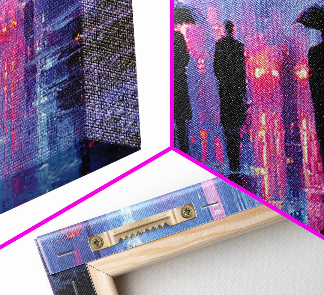 Glowing Umbrella Figure Framed Canvas Print, Cyberpunk Art, Wall Decor, Living Room Decor, Fine Art, Neon, Japanese Art, CYB-2x1-83
