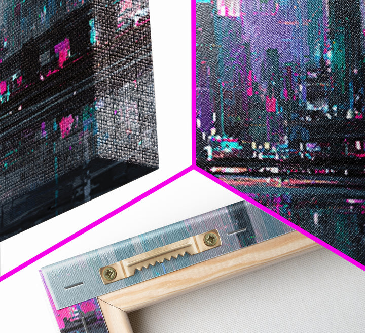 Futuristic City Skyline Canvas Print, Cyberpunk Art, Cyberpunk 2077, Living Room Decor, Fine Art, Neon, Cyberpunk Decor, CYB-2x1-94