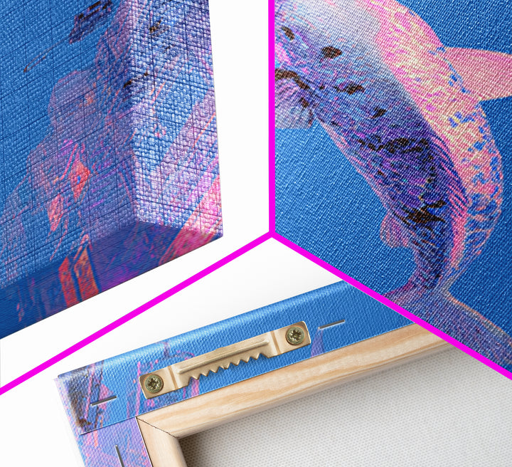 Cyberpunk Koi Swimming Through Electric Blue Water Framed Canvas Print, Cyberpunk Art, Movie Posters, Living Room Decor, Neon, CYB-2x3-37