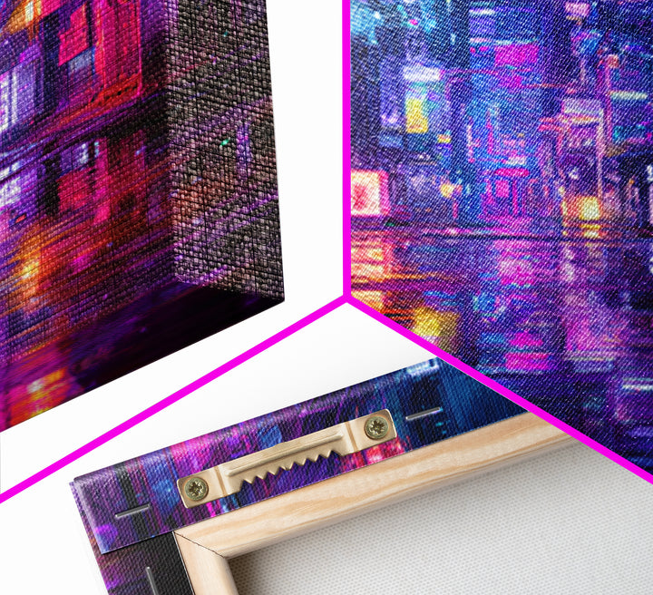 Rain Soaked Alley Canvas Print, Cyberpunk Art, Contemporary Art, Living Room Decor, Abstract Art, Neon, Canvas Wall Art, CYB-2x3-40
