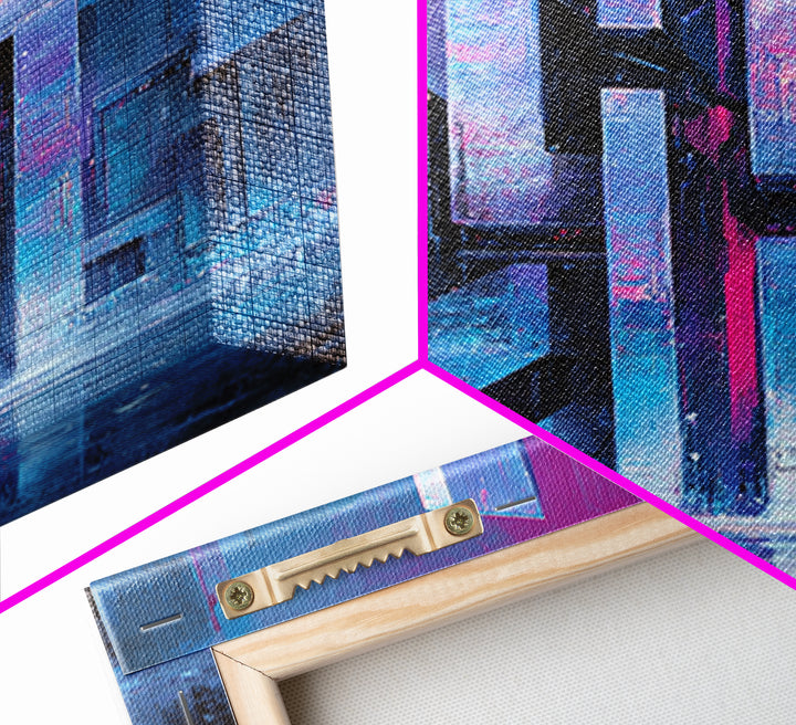 Glowing Kanji Shapes Canvas Print, Cyberpunk Art, Digital Wall Art, Living Room Decor, Abstract Art, Neon, Man Cave Decor, CYB-2x3-5