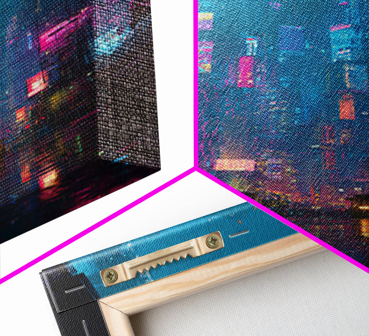 Futuristic City Skyline Canvas Print, Cyberpunk Art, Movie Posters, Living Room Decor, Abstract Art, Neon, Cyberpunk Jacket, CYB-2x3-58