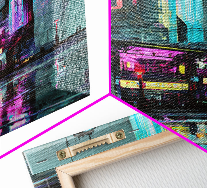 Retro Arcade Dystopia Canvas Print, Cyberpunk Art, Living Room Decor, Oil Painting, Neon, Digital Download Art, CYB-2x3-66