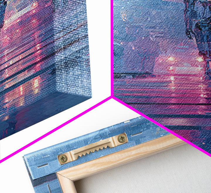 Glowing Umbrella Figure Canvas Print, Cyberpunk Art, Blue Wall Art, Living Room Decor, Fine Art, Neon, Modern Wall Decor, CYB-2x3-71