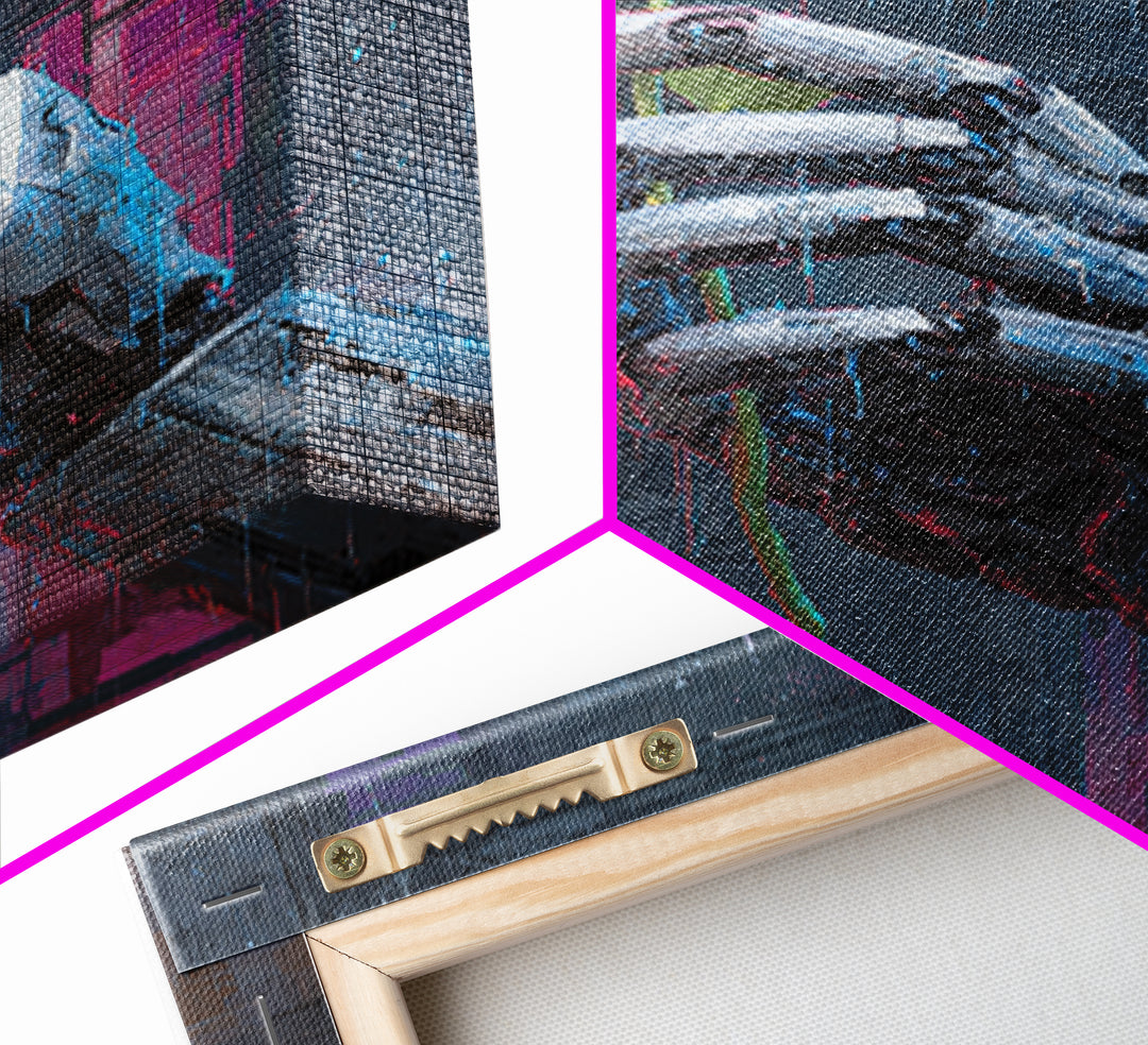 Robotic Hand Holding a Real Rose Canvas Print, Cyberpunk Art, Printable Wall Art, Living Room Decor, Oil Painting, Neon, CYB-2x3-72