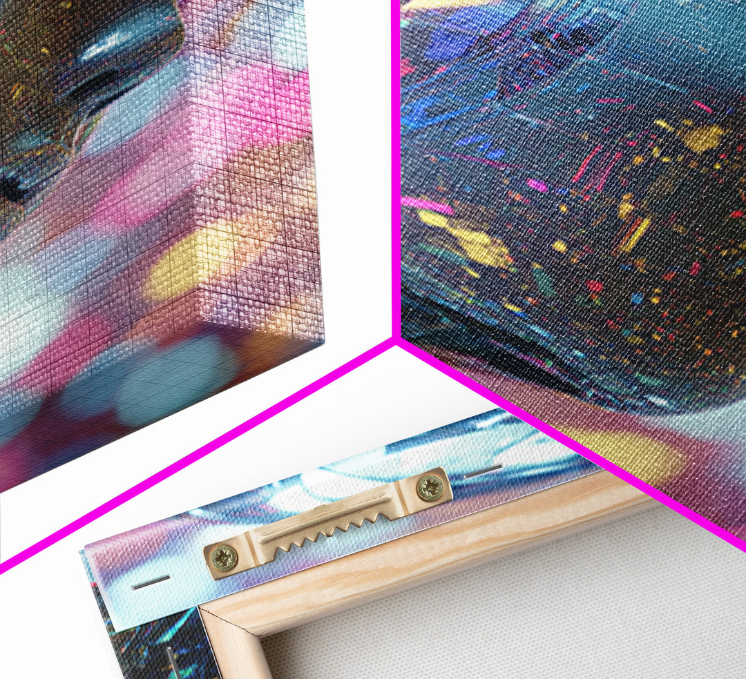 Ai Mask Portrait Framed Canvas Print, Cyberpunk Art, Fantasy Art, Living Room Decor, Oil Painting, Neon, Minimalist Decor, CYB-2x3-8